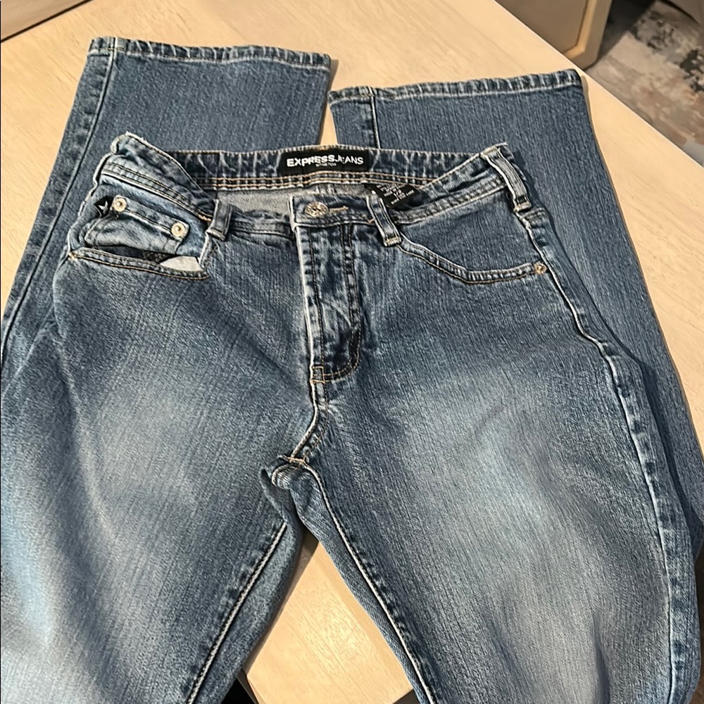 Express Blue Bootcut Jeans with Vintage Fade